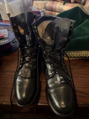 Vintage Justin 506 Black Leather Kiltie Lace Up Roper Cowboy Boots Mens 8.5